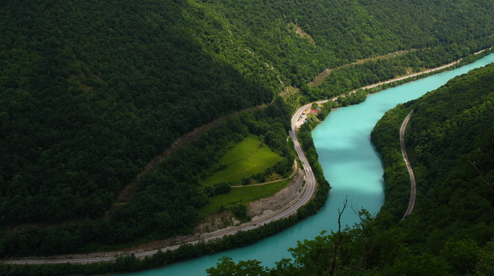 nature, river, beauty, mountain, greenery, road