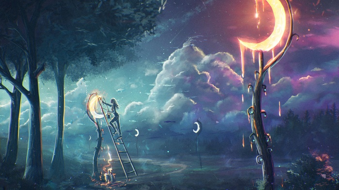 moonlight, Sylar, fantasy art, clouds