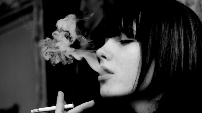 girl, smoke, cigarettes, smoking, monochrome