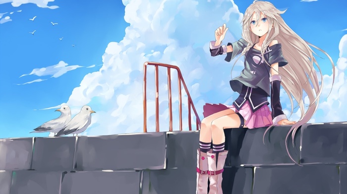 pigeons, Vocaloid, anime, clouds, ia vocaloid