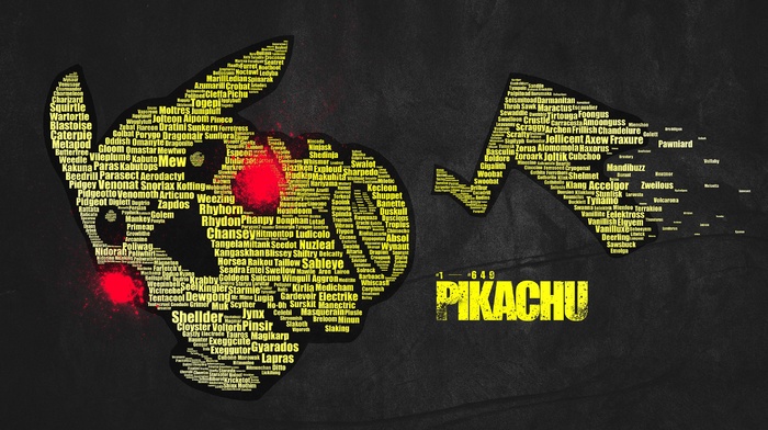 typographic portraits, Pikachu, word clouds, Pokemon