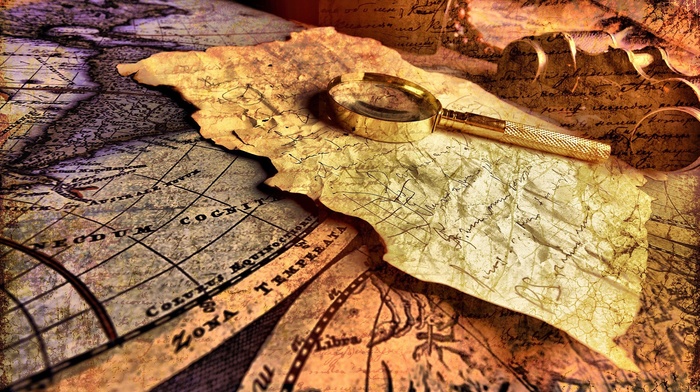 paper, creativity, map, magnifying glasses