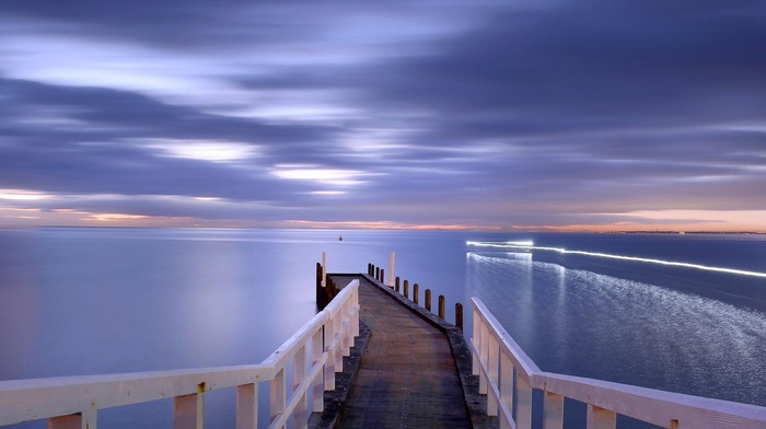 sunset, dock, sea, pier