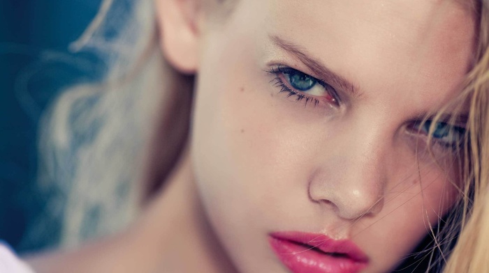 face, model, depth of field, Marloes Horst, blonde, blue eyes, girl