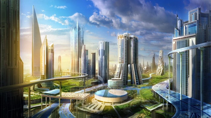 futuristic, cityscape, city