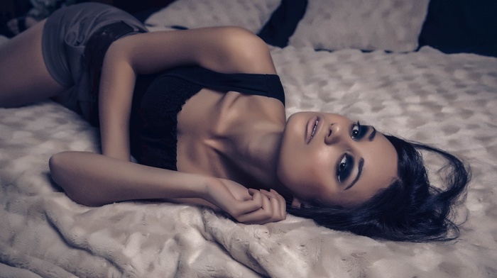 brunette, girl, lying down