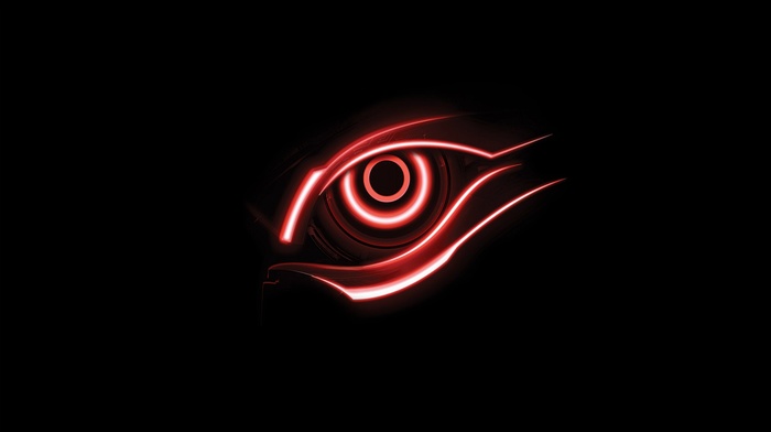 artwork, Gigabyte, black background, digital art, eyes, red