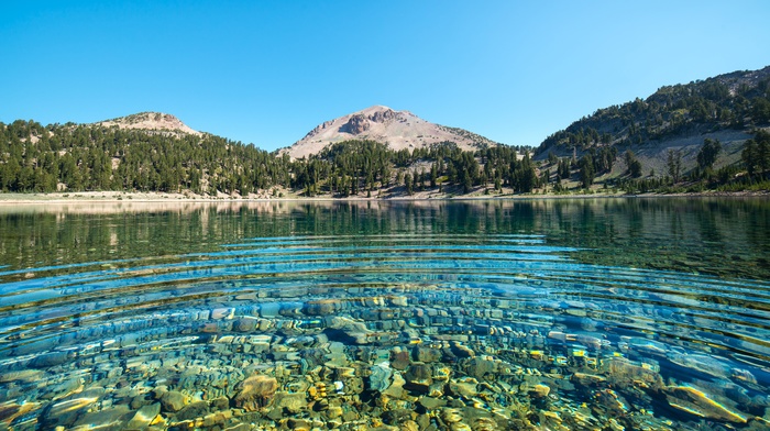 nature, landscape, trees, water, stones, forest, mountain, lake