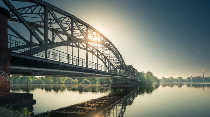 reflection, water, sky, bridge, architecture, sunlight