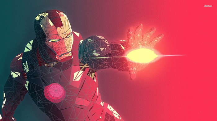 Iron Man, red, low poly, artwork, superhero, digital art, fan art