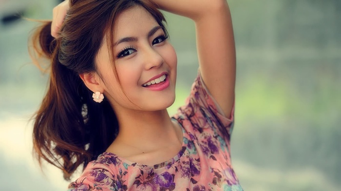 smiling, girl, girl outdoors, Asian