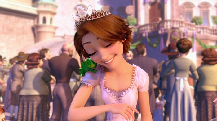 Rapunzel, Disney, princesses, happy, love, Pascal character, Tangled