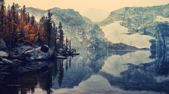 snow, river, landscape, winter