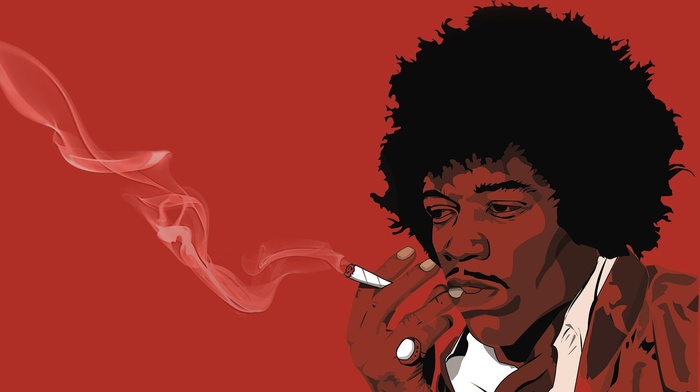 musicians, fan art, joints, red, Jimi Hendrix