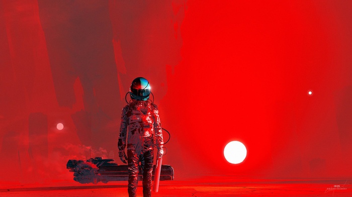 Kuldar Leement, BlackoutMusic, red background, Current Value, astronaut, science fiction, artwork