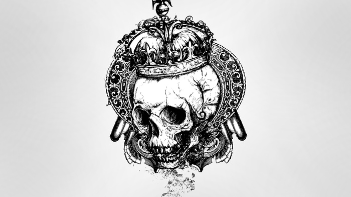 vector art, gray background, crowns, skull