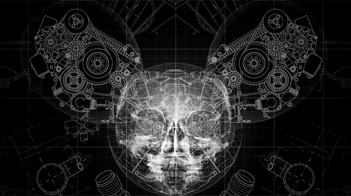skull, gears, deadmau5, x, rays, helmet
