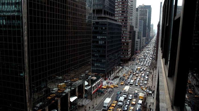 street, traffic, taxi, New York City, building, city
