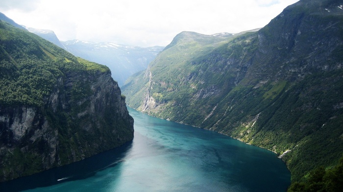 valley, forest, mountain, Geiranger, water, nature, lake, landscape