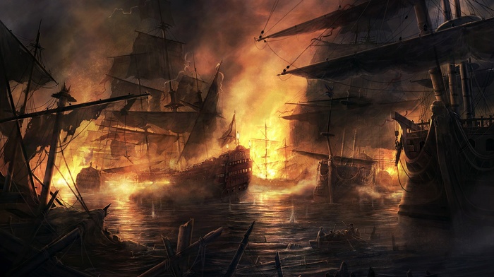 smoke, sailing ship, fire, Empire Total War, armada, cannons