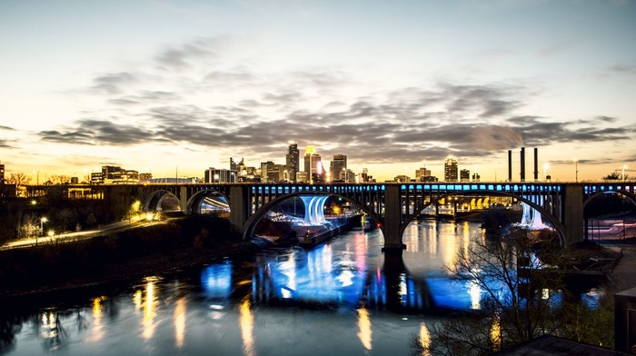 USA, arch, bridge, city, river