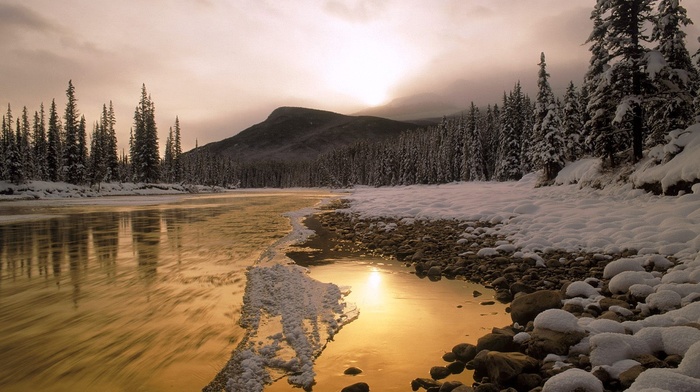 snow, landscape, water