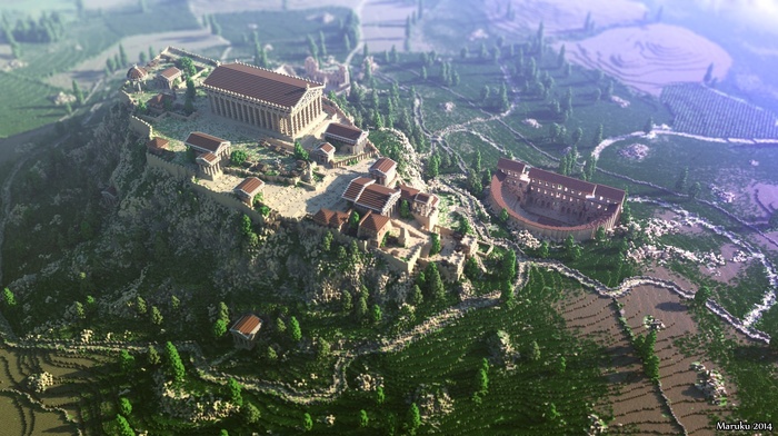 acropolis, Minecraft, Athens, render, screenshots, Greece