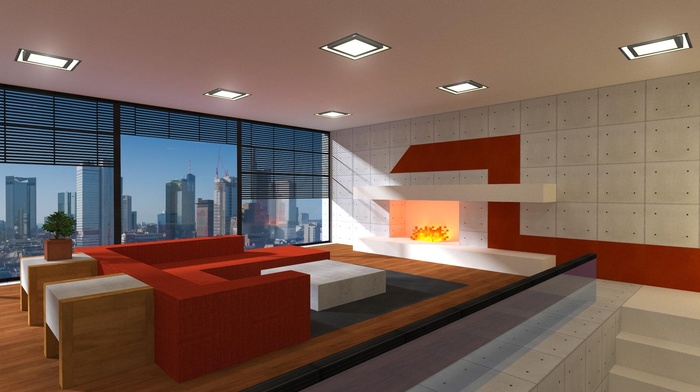 fireplace, render, apartments, window, Minecraft