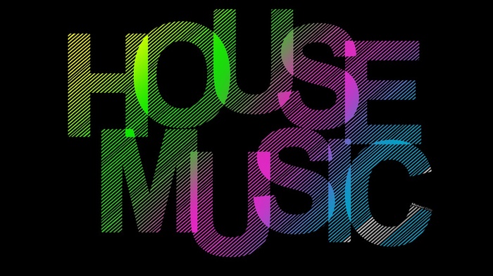 house music, black background, typography, stripes
