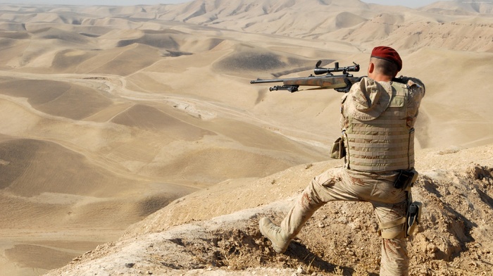 desert, landscape, nature, sniper rifle, snipers, soldier