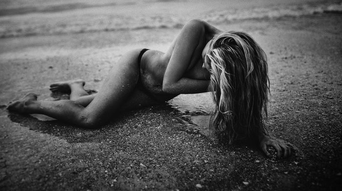 topless, girl, no bra, beach, blonde, model