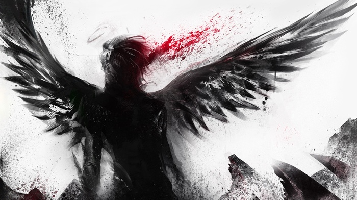 abstract, wings, blood spatter, fantasy art, angel