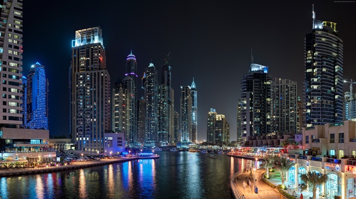 city, landscape, Dubai, night