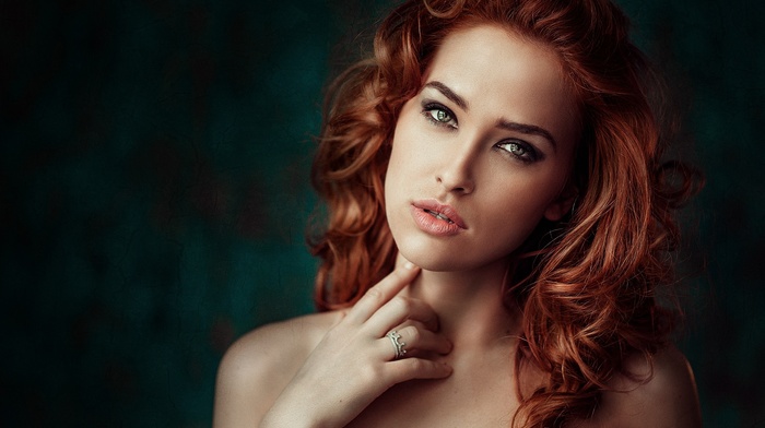 juicy lips, Georgiy Chernyadyev, redhead, girl, model, looking at viewer, green eyes