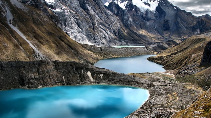 Peru, mountain, reflection, nature, lake, clouds, water, landscape, snow