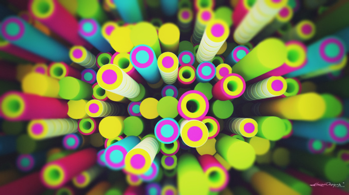 colorful, 3D, pipes, abstract, sphere, circle, digital art, lacza