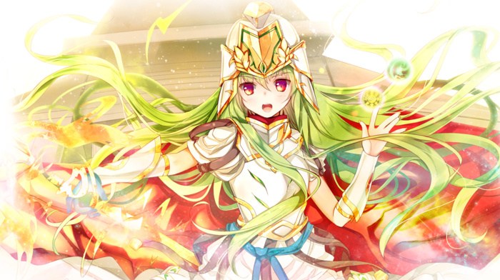 green hair, Puzzle  Dragons, armor, anime girls