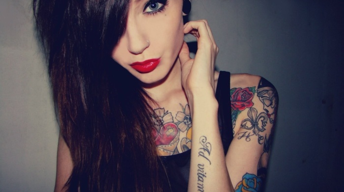 blue eyes, girl, tattoo