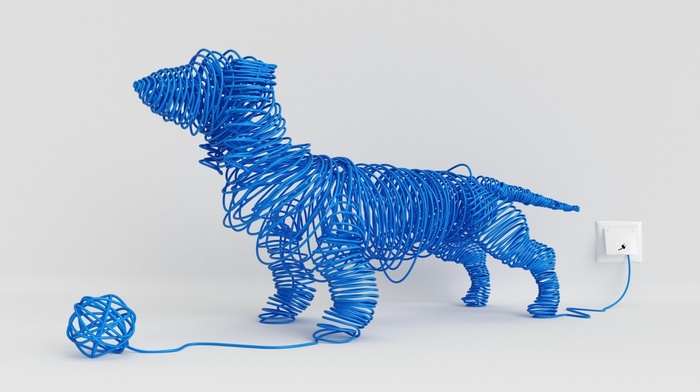 ball, animals, dog, imagination, white background, blue, electricity, minimalism