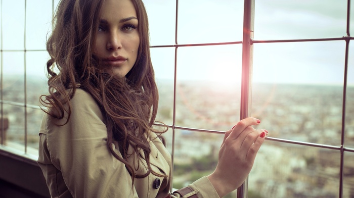 long hair, girl, red nails, brunette