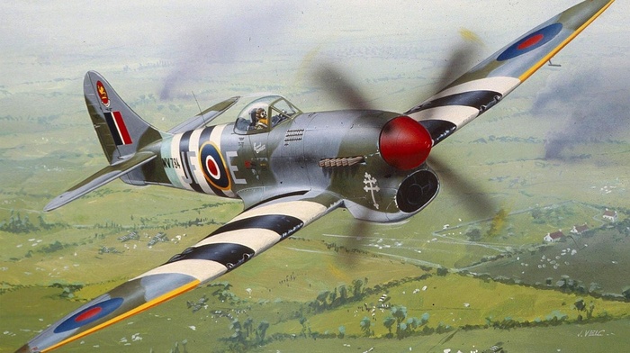 airplane, D, Day, Hawker Typhoon, military, military aircraft, World War II, aircraft