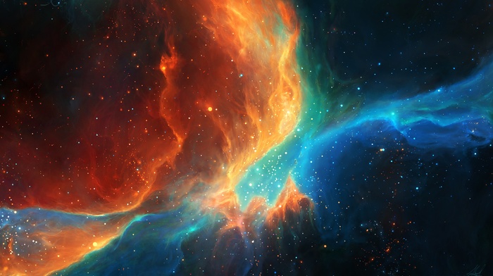 nebula, orange, space art, stars, TylerCreatesWorlds, space