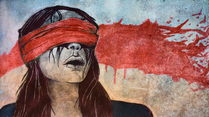girl, artwork, blindfold