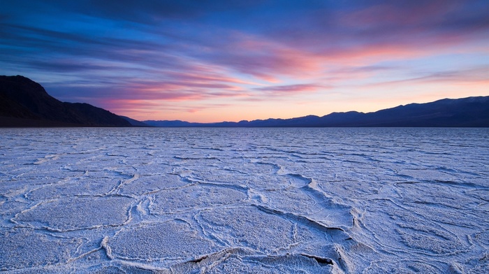 landscape, nature, frost, sunset, ice, hill