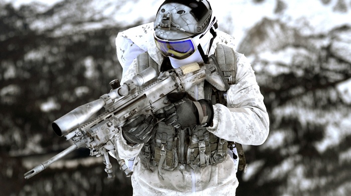 winter, snow, FN SCAR, military, Mk 18 Mod 0, Navy SEALs