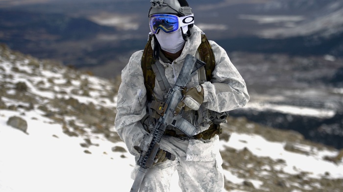 FN SCAR, military, Navy SEALs, winter, Mk 18 Mod 0, snow