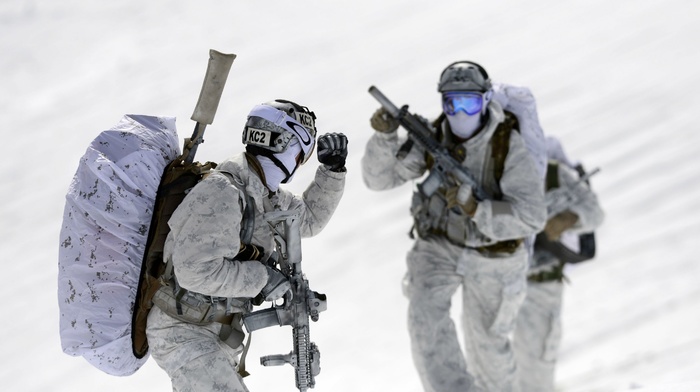 Navy SEALs, military, FN SCAR, winter, snow, Mk 18 Mod 0