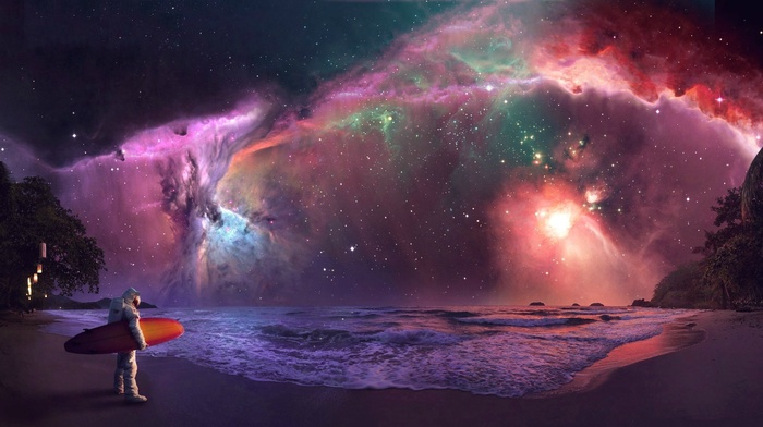 stars, surfing, space, astronaut, nebula, Astronauta