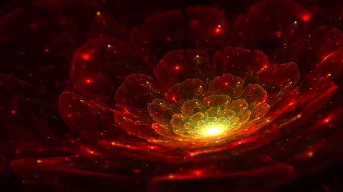 abstract, 3D, digital art, red, petals, fractal flowers