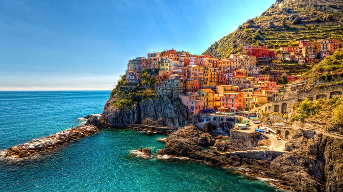 Cinque Terre, Italy, Manarola, town, building, HDR